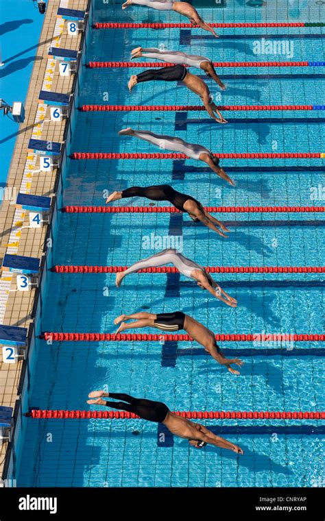 Start Of Mens Swimming Race Stock Photo Alamy