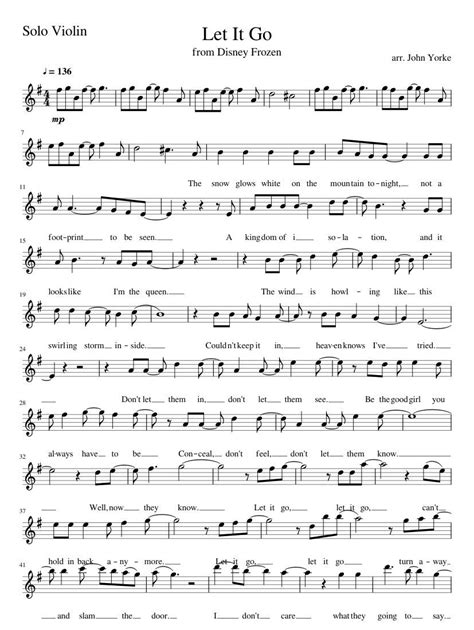 Print And Download In Pdf Or Midi Let It Go Solo Violin Arrangement Of Let It Go From Disney