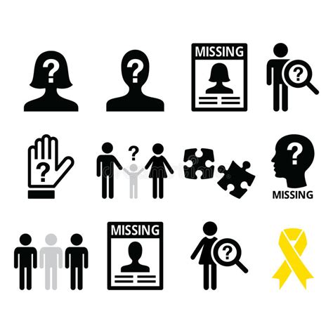 Missing People Missing Child Icons Set Stock Illustration