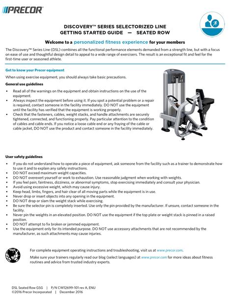 Precor Dsl Seated Row Getting Started Manual Pdf Download Manualslib