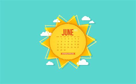 2021 June Calendar Creative Sun Paper Art Background With The Sun