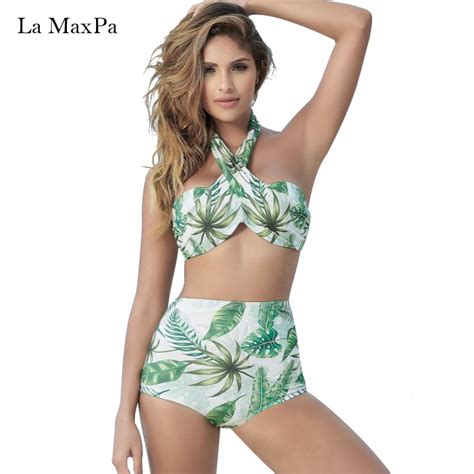 La Maxpa Swimwear Women 2018 Sexy Two Piece Swimsuit Green Leaf Bodysuit Bandage Summer Beach