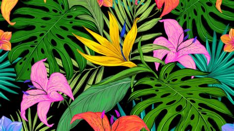 Download Wallpaper 1920x1080 Pattern Tropical Flowers