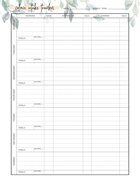 Free Printable Calorie Tracker Template

