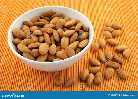 Bowl Full Of Fresh Almonds Stock Photo Image Of Color 4034594