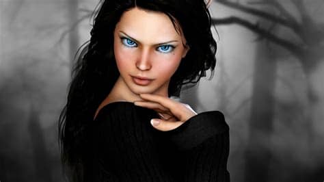 Woman with blue and black hair. women, Blue eyes, Face, Long hair, Elves, Digital art ...