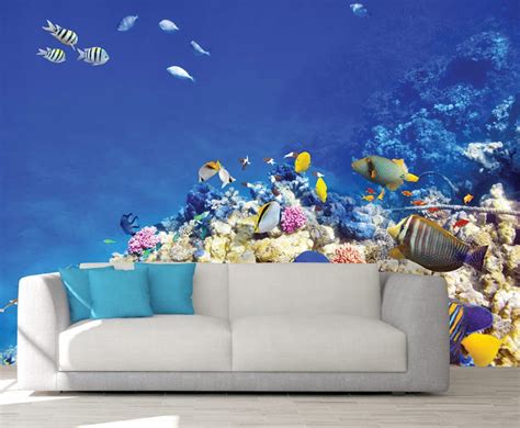 Underwater Wall Art Coral Reef Wallpaper Fishes Wall Mural Etsy