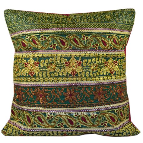 Antique Golden Thread Sequin Embroidered Indian Decorative Silk Throw
