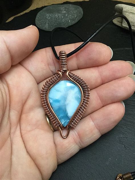 Large Larimar Pendant Heady Wrap For Men Blue Stone Pendant Etsy