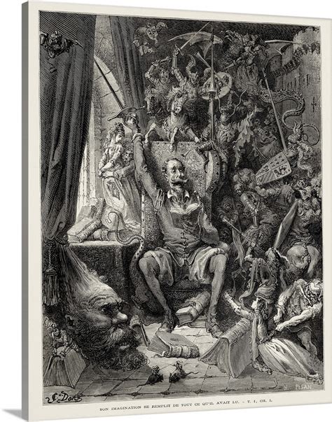 Paul Gustave Dore Don Quixote Reading Chivalresque Novels 1863 Wall