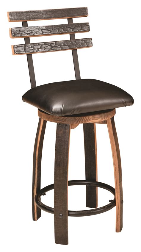 Rustic Bar Stool With Round Steel And Upholstered Seat By