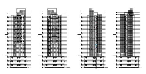 High Rise Corporate Office Tower Building All Sided Elevation Cad