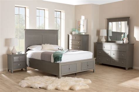 Popular bedroom set designs have beds, cabinets, side tables, storage sections, etc. Baxton Studio Indira 6-Piece King Size Bedroom Set in Grey ...