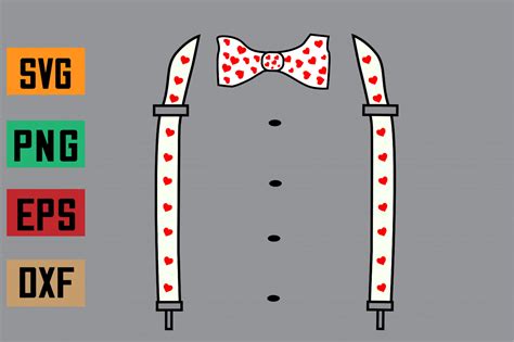 Red Hearts Bow Tie Suspenders Heart Valentines Day Outfits Svg Eps Png Dxf Digital Download