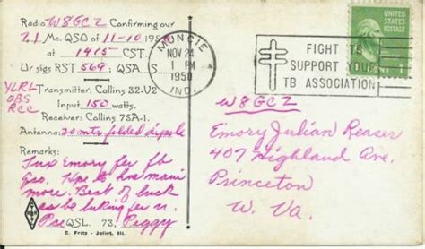 Vintage W9juj Muncie Indiana Usa 1950 Amateur Radio Qsl Card Ebay