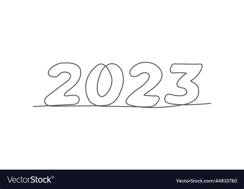 2023 Happy New Year One Line Drawing On White Vector Image