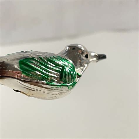 Vintage Mercury Glass Clip On Bird Christmas Ornament Spun Tail Silver