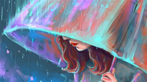 Download 1920x1080 Wallpaper I Miss You Sad Girl In Rain With Umbrella