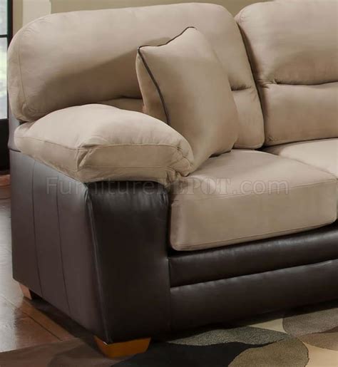 Mocha Microfiber Sofa And Loveseat Set Wbonded Leather Base