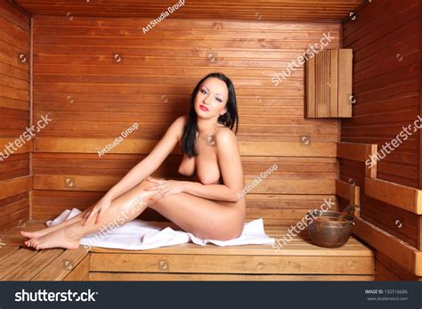 Beautiful Naked Nudes Woman Relaxing Sauna Stock Photo