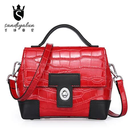 Fashion Brand Crocodile Pattern Handbags Lock Buckle Genuine Leather