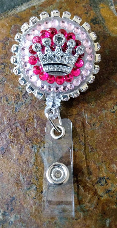 Bling Crown Rhinestones Name Badge Lanyard Holder Etsy