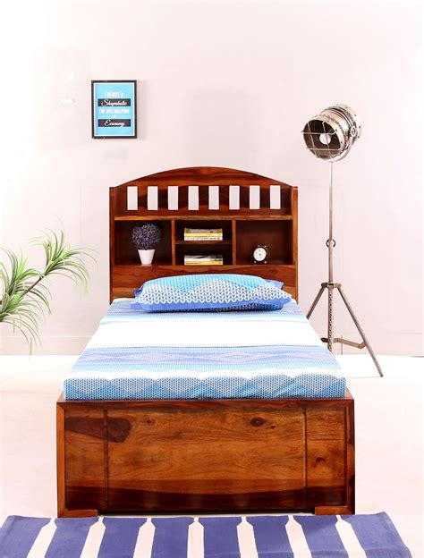 Buy Arista Single Bed With Storage Honey Finish Online In India