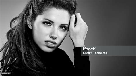Beautiful Woman Portrait Black And White Stock Photo Download Image