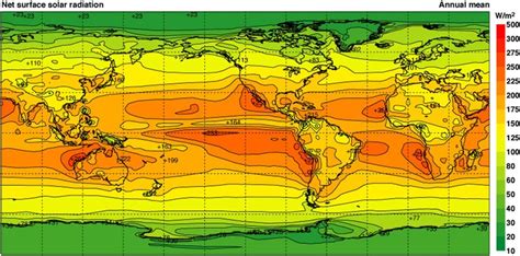 Map Of Annual Mean Net Surface Solar Radiation The Differences In