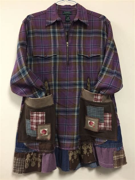 Upcycled Purple And Brown Plaid Flannel Shirt Patchwork Etsy