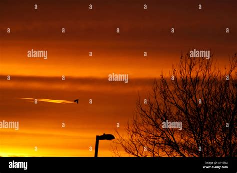 Urban Eveningred Sky At Night Stock Photo Alamy