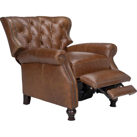 Cambridge Leather Recliner Button Tufted Shalimar Saddle Dcg Stores
