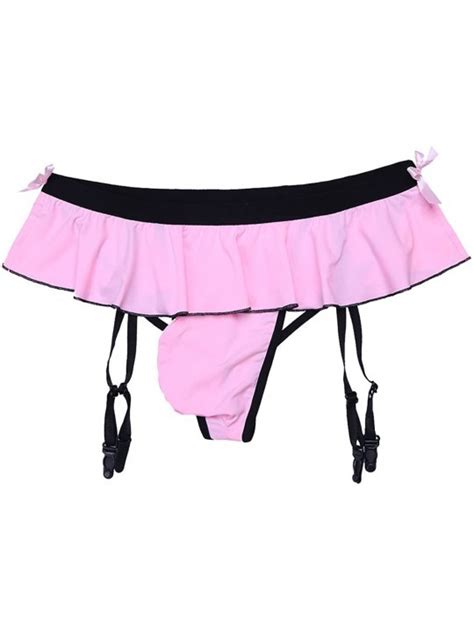 men s sissy pouch panties garter underwear mooning ruffle skirted crossdress bikini briefs
