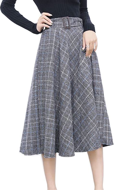 Womens Winter Maxi Skirts High Waist Long Wool Pleated Warm A Line