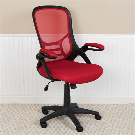 Flash Furniture High Back Red Mesh Ergonomic Swivel Office Chair With Black Frame And Flip Up