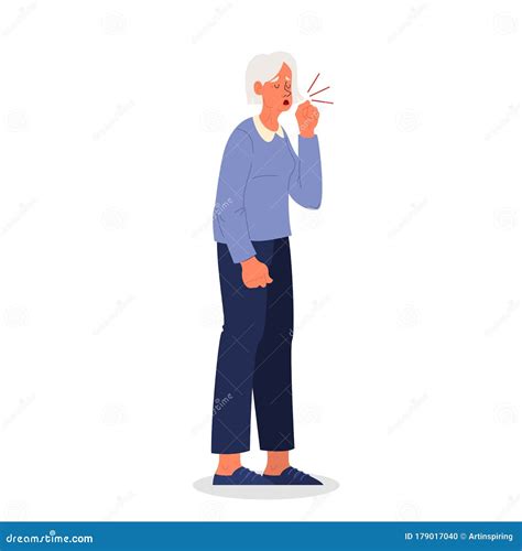Sick Old Woman Having Dry Cough Retired Person With Asthma Allergy