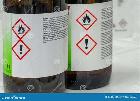 Bottles Of Flammable Liquids Or Chemicals In A Laboratory Environment