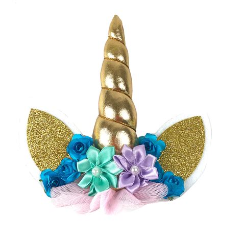 Kitchen Domain Unicorn Horn Cake Topper Gold With Flowers