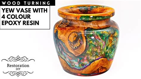 Woodturning Yew Vase With 4 Colour Epoxy Resin Restoration Diy