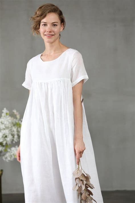 White Dress Linen Dress Maxi Dress Short Sleeve Dress Linen Kaftan