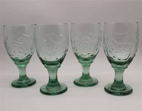 Set Of 4 Libbey Orchard Fruit Spanish Green Goblets Water Etsy