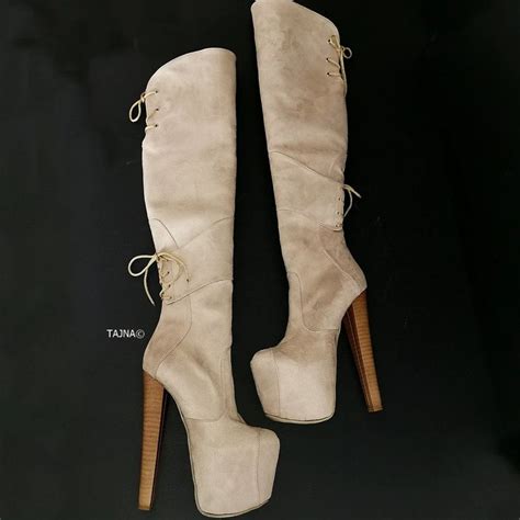 Knee High Platform Boots Ankle Strap High Heels Suede High Heels