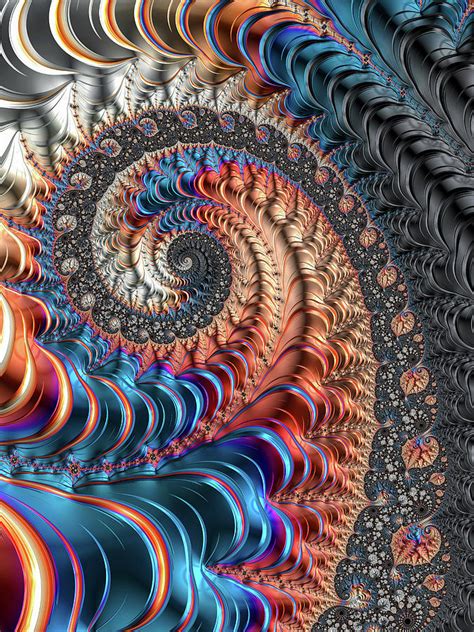 Modern Fractal Spiral With Blue And Red Metal Tones Digital Art By