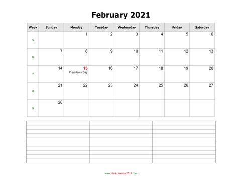 Blank Calendar For February 2021