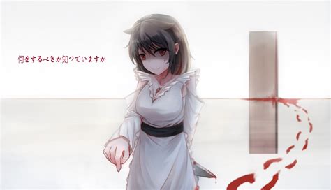 Wallpaper Anime Girls Animal Ears Short Hair Red Eyes Blood