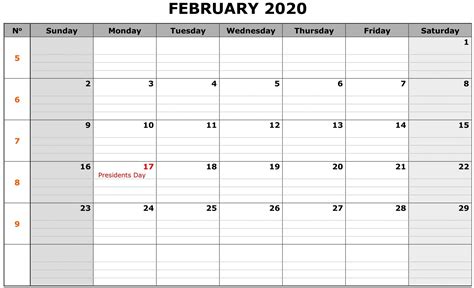 Blank February 2020 Calendar Template Calendar Word February Calendar