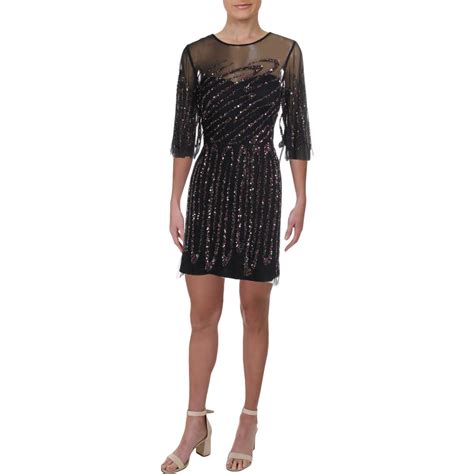Aidan Mattox Womens Black Sequined Mini Party Cocktail Dress Bhfo Ebay