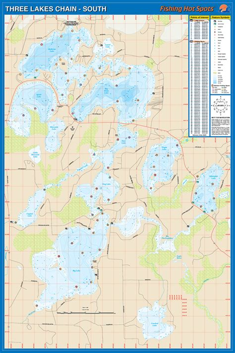 Three Lakes Chain South Oneida Co Fishing Map