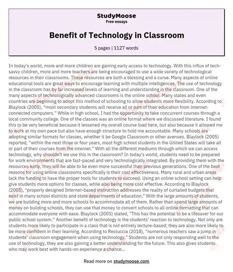 Benefit Of Technology In Classroom Free Essay Example