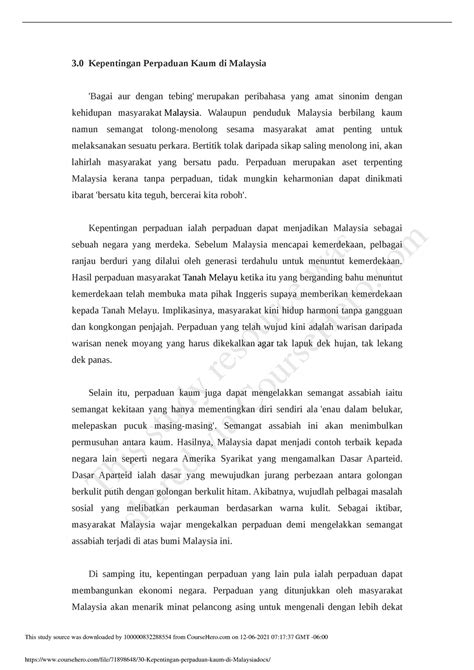 Karangan Kepentingan Perpaduan Kaum Di Malaysia HazeladdMcfarland